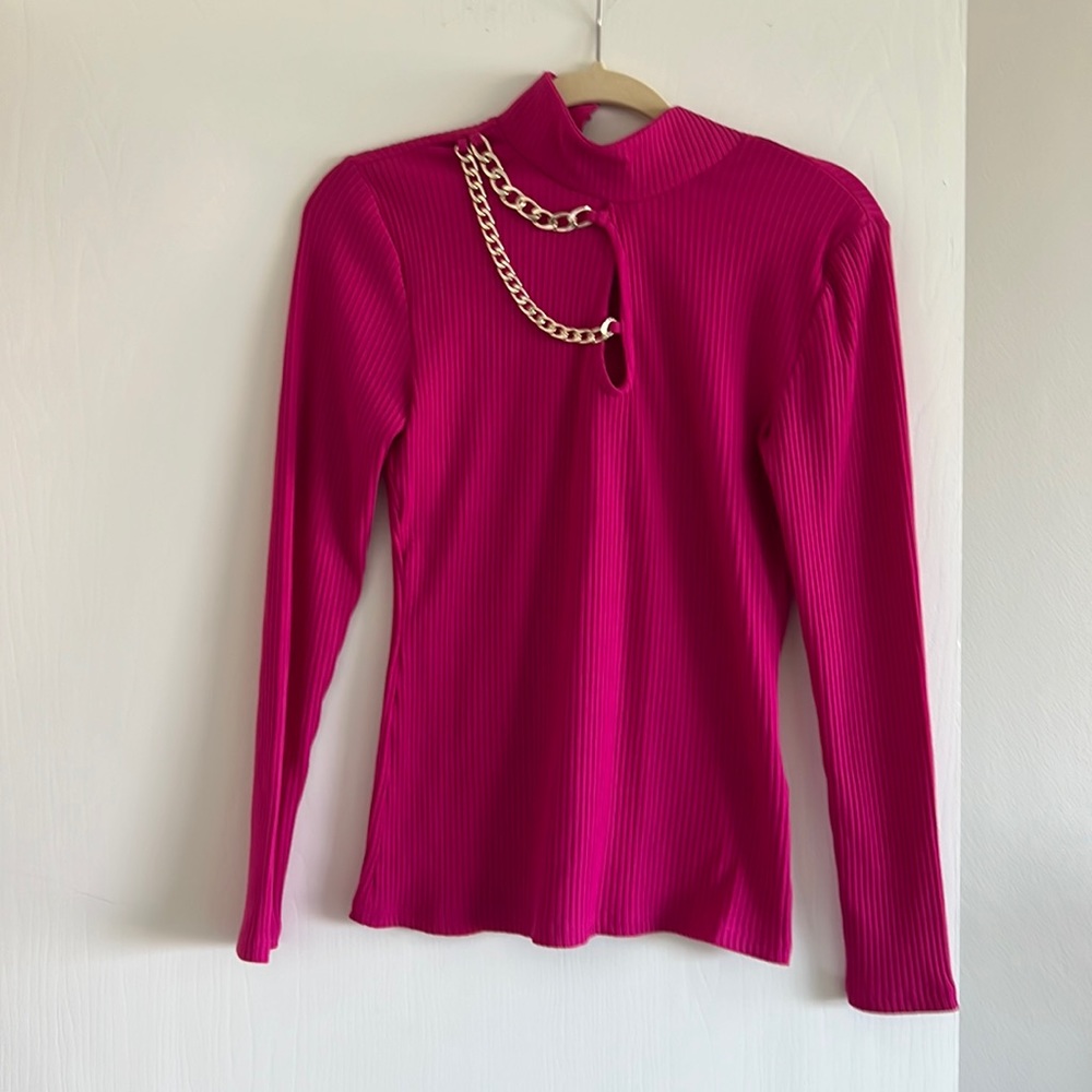 Fuschia sweater with gold accents